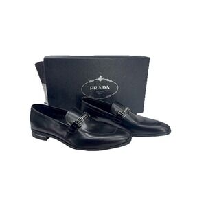 Prada Men's Black Leather Loafers 2DC079‎ Spazzolato Fumé Size 7.5 Made in Italy